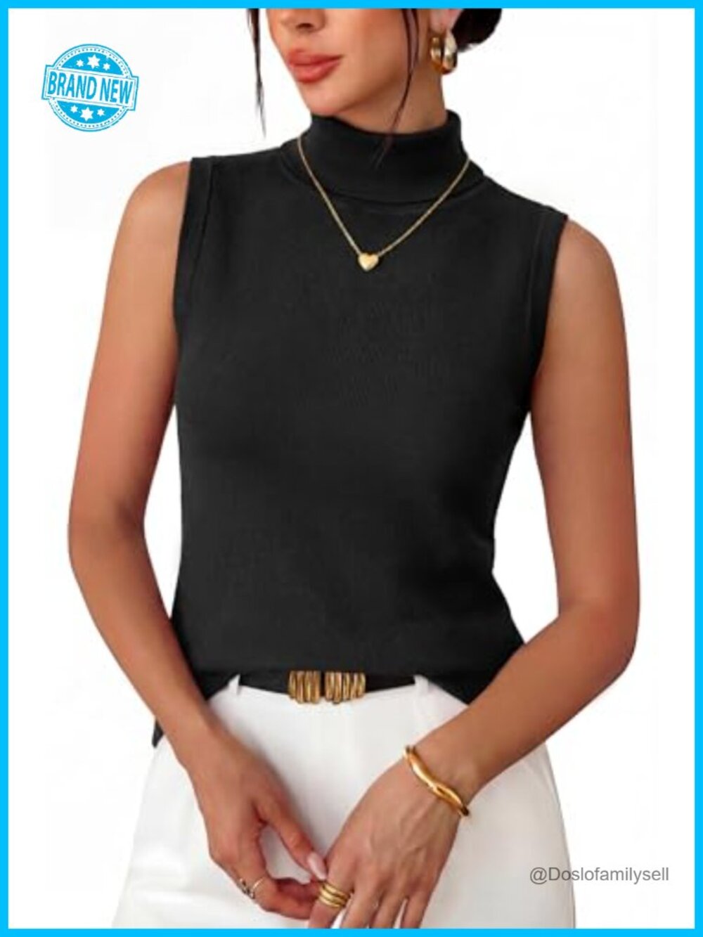 Wool Blend Slim Fit Turtleneck Tank Top Sleeveless Layering Basic